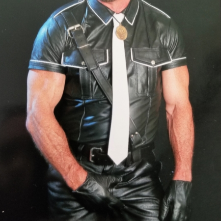 custom leather police uniform shirt with white piping