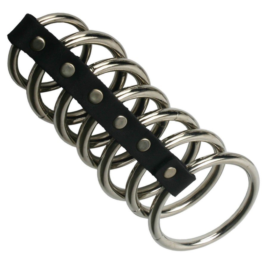 Gates of Hell 7 Ring Leather Male Chastity Device Cock Rings Leather64TEN