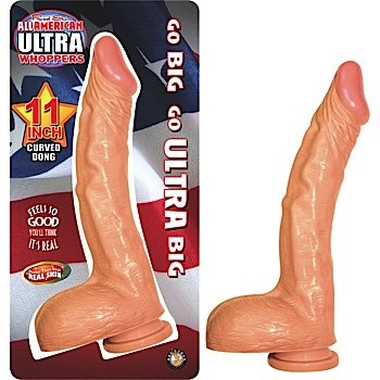 All American Ultra Whopper 11 Inch Curved Dong with Balls - Flesh - with package insert