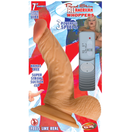 All American Whopper 7 Inch Vibe Dildo with Balls - Flesh - Packaged