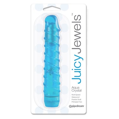 Juicy Jewels Aqua Crystal Vibrator Waterproof Blue in pkg