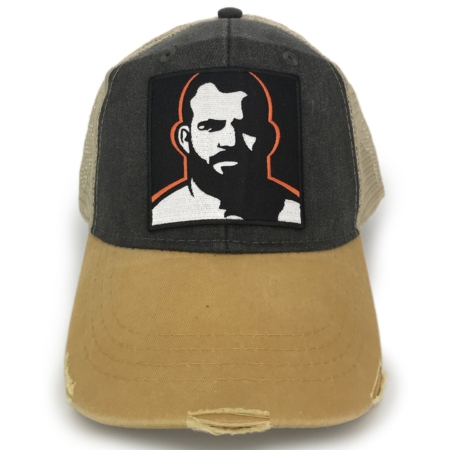 Embroidered Man Icon Patch Vintage Distressed Trucker Cap by Chris Lopez