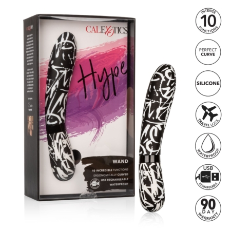 Hype Wand USB Rechargeable Vibe Waterproof 4.75 Inch Black And White in pkg