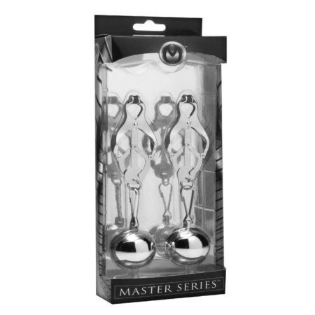 Master Series Deviant Monarch Weighted Nipple Clamps Metal 3.5 Inch in pkg