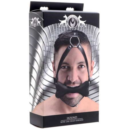 Master Series Hound Bone Silicone Gag Head Harness Black in pkg