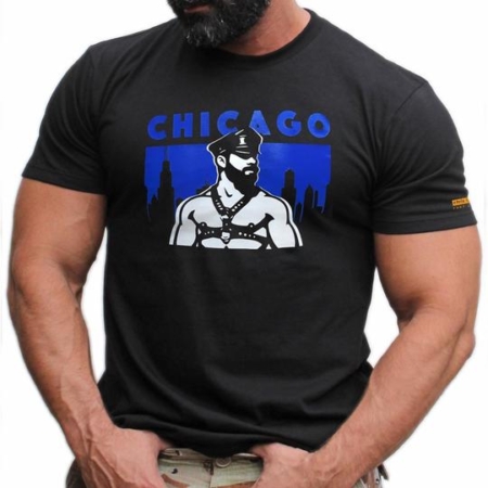 CHICAGO BLUE Hand Printed T-shirt by Chris Lopez