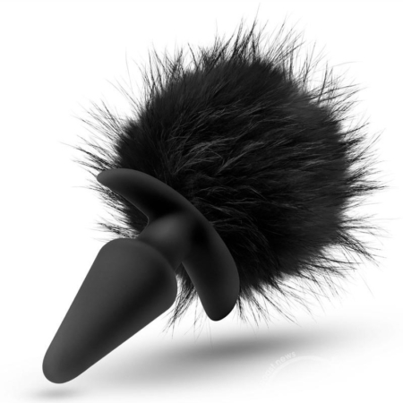 Temptasia Bunny Tail Pom Silicone Butt Plug - Black