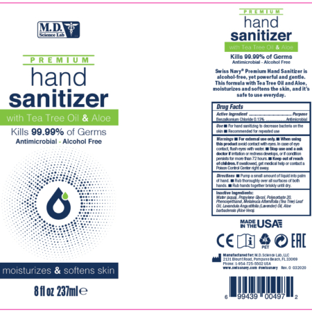 MD Science Lab Premium Hand Sanitizer Alcohol Free Spray with Tea Tree Oil & Aloe 12 fl oz