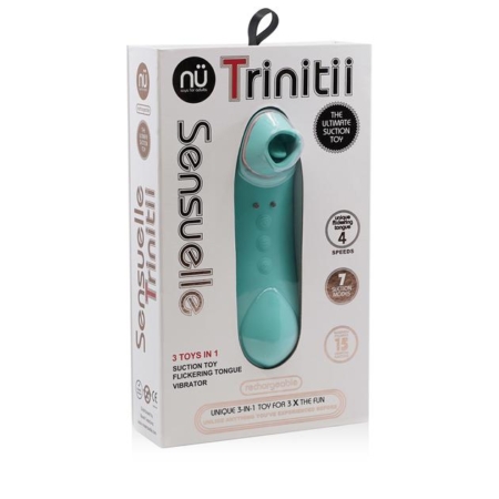 Nu Sensuelle Trinitii Rechargeable Silicone Vibrator Electric Blue in pkg