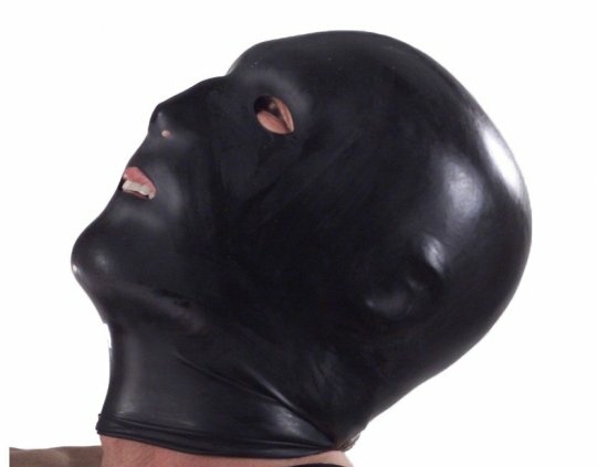 Black Latex Hood with Eye Mouth and Nose Holes