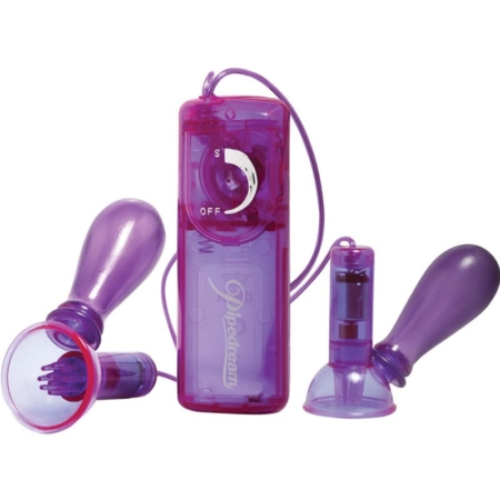 Fetish Fantasy Series Purple Vibrating Nipple Pumps With Remote Control