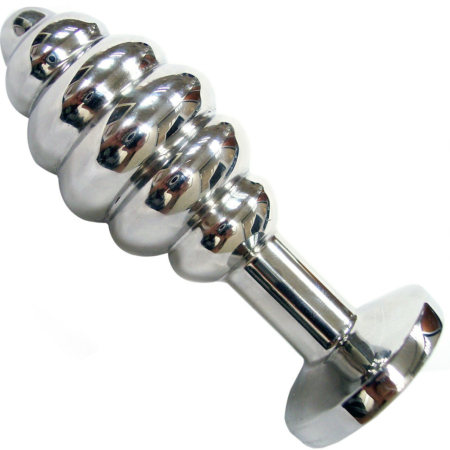 ROUGE STAINLESS STEEL THREADED BUTT PLUG LARGE WITH CLEAR JEWEL 002
