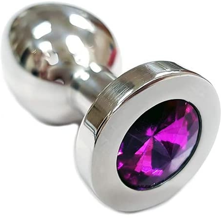Rouge Stainless Steel Anal Butt Plug Medium with Coloured Crystal Dark Pink