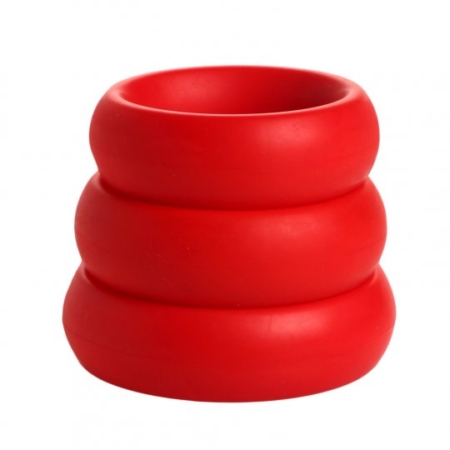 64TEN Firm Silicone Cock Ring in red 3 sizes stacked