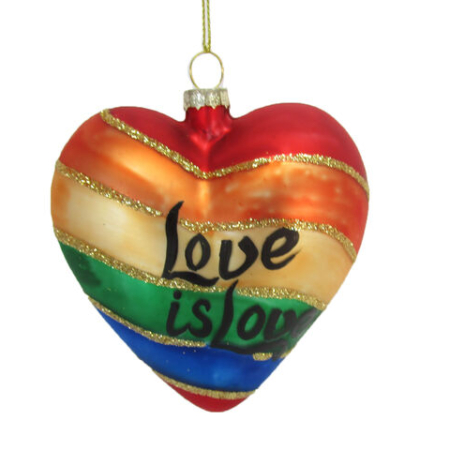 Heart Love is Love Rainbow Holiday Ornament