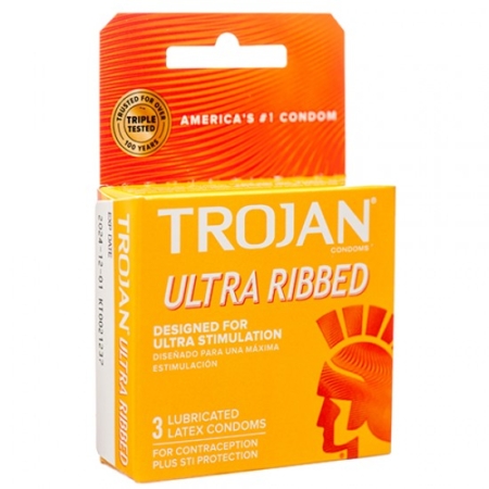 TROJAN Ultra Ribbed Latex Condoms 3 pack