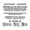 erbb+ 500mg CBD Infused Unscented Massage Oil Candle caution label