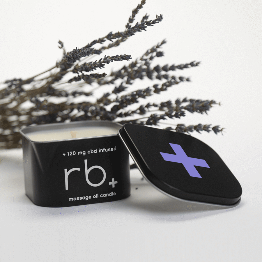 rb+ 120 mg CBD Infused Lavender Massage Oil Candle Leather64TEN