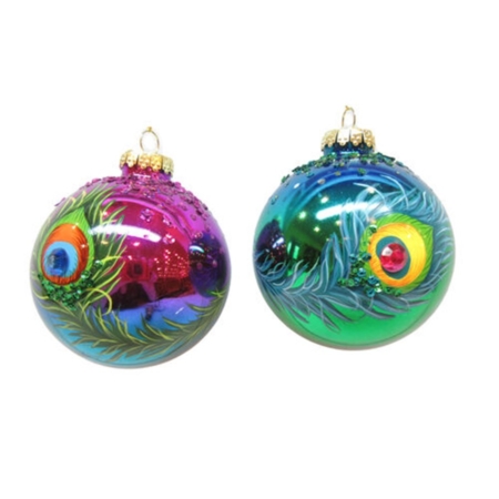 Asst Peacock Glass Ornaments