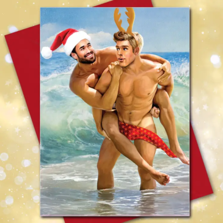 BEACHY BOYS Gay Christmas Greeting Card 001