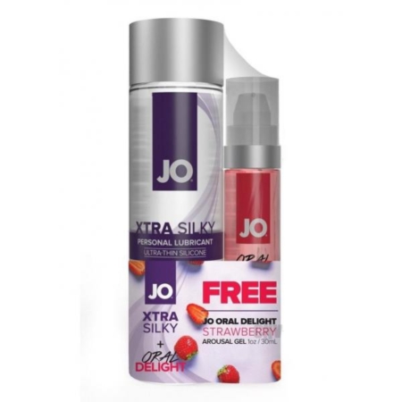 JO Xtra Silky Ultra Thin Silicone Personal Lubricant 4oz with FREE 1oz JO Oral Delight Strawberry Arousal Gel